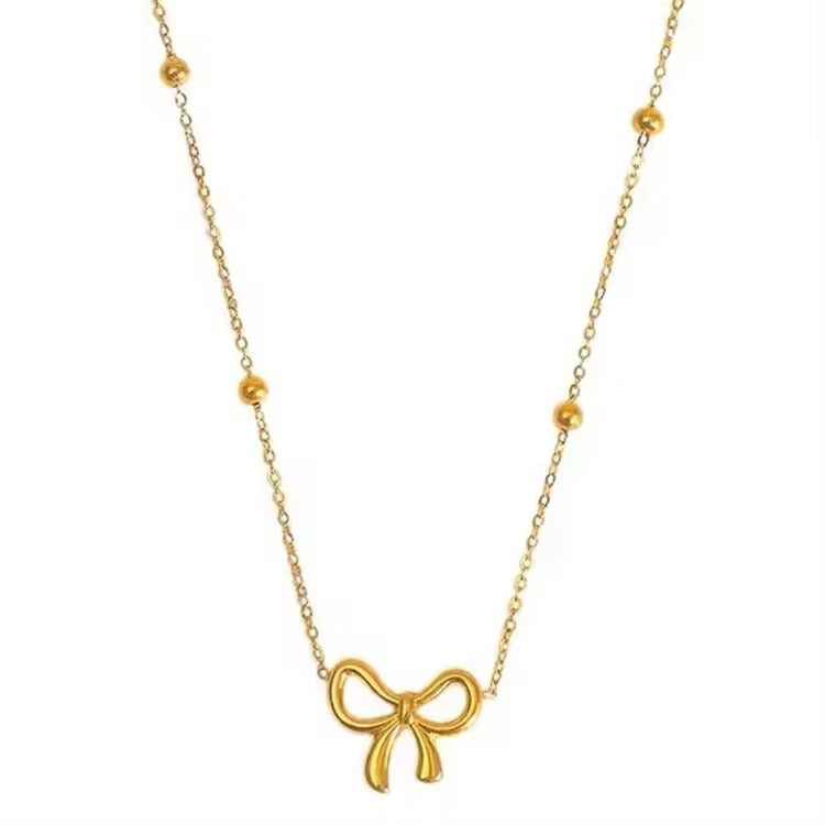 Bow Charm Necklace – Dainty Anti Tarnish Gold Jewelry for Women