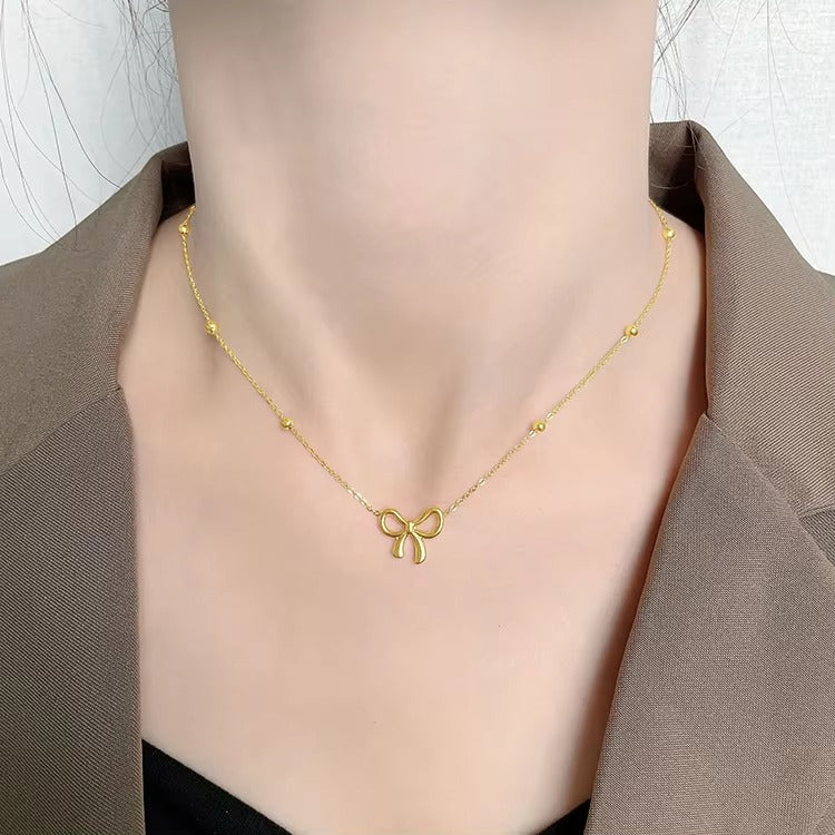 Bow Charm Necklace – Dainty Anti Tarnish Gold Jewelry for Women