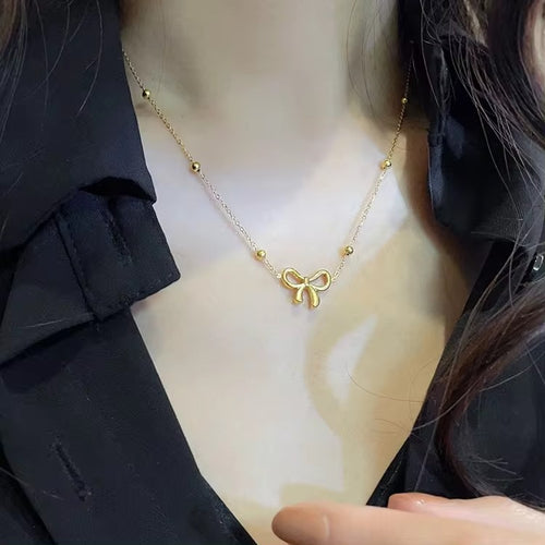 Bow Charm Necklace – Dainty Anti Tarnish Gold Jewelry for Women