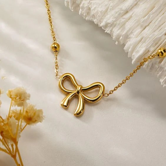 Bow Charm Necklace – Dainty Anti Tarnish Gold Jewelry for Women