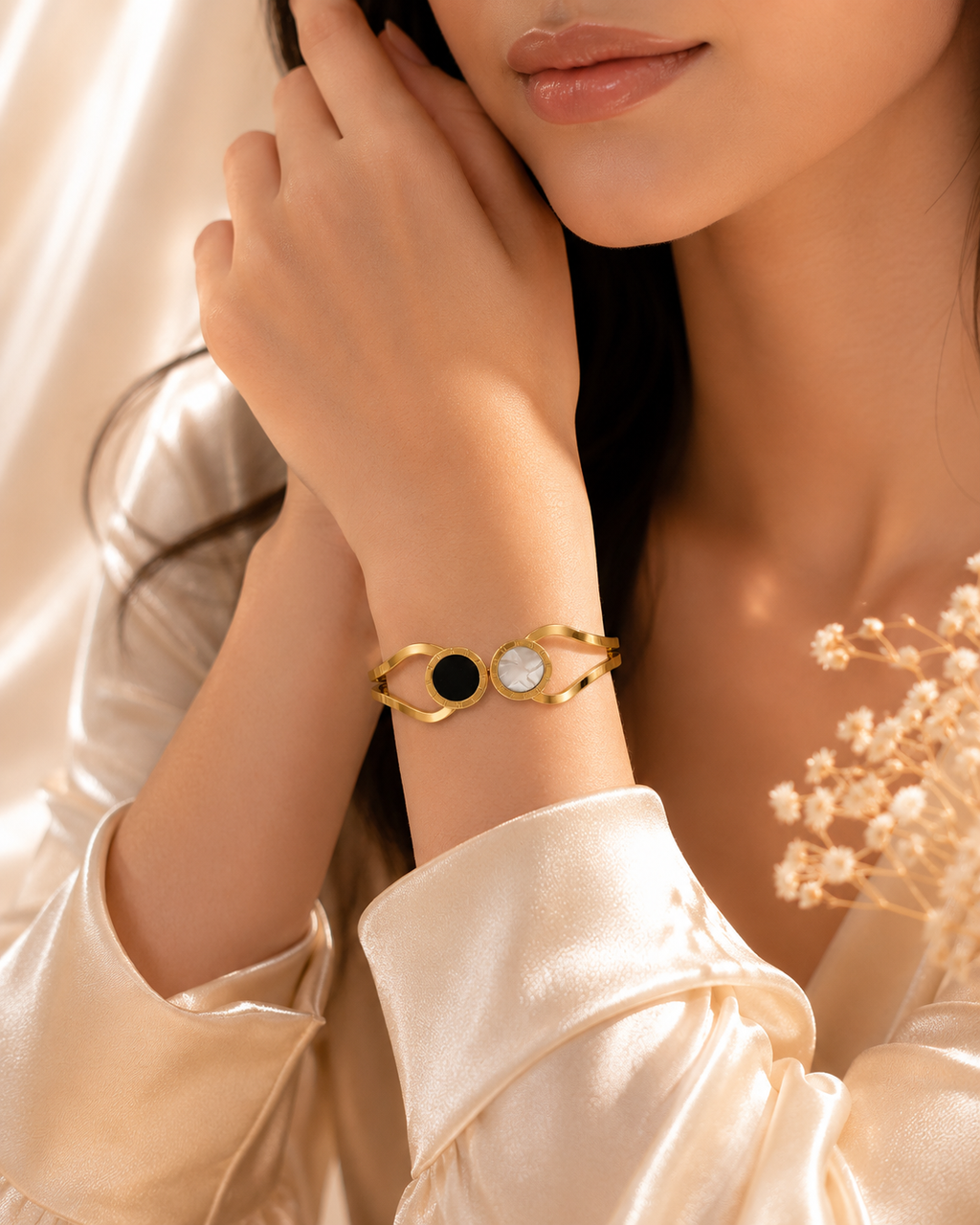 Dual Stone Gold Bangle – Anti Tarnish Premium Jewelry