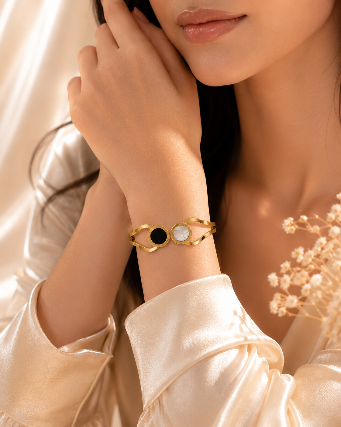 Dual Stone Gold Bangle – Anti Tarnish Premium Jewelry