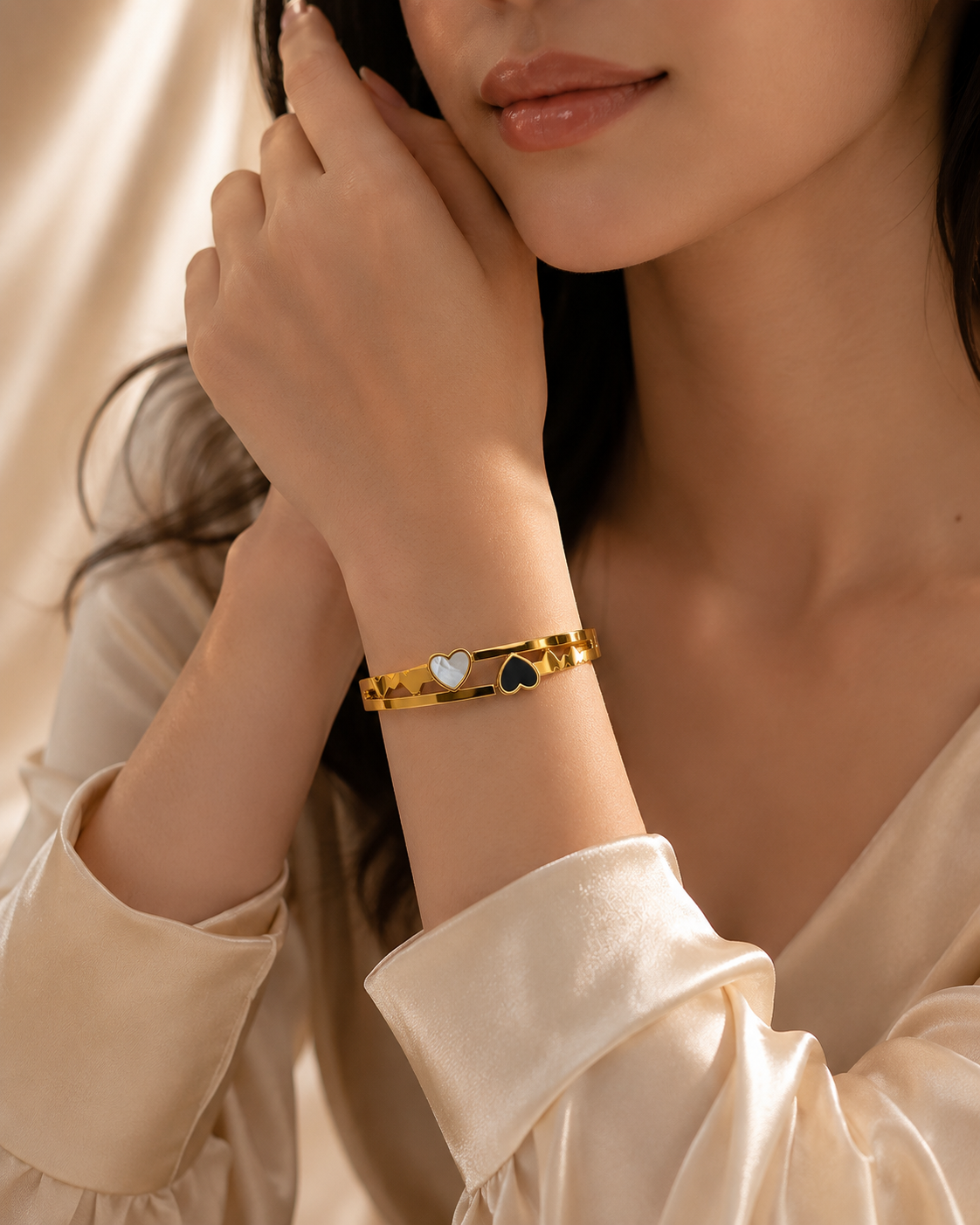 Dual Heart Gold Bangle – Anti Tarnish Gift Jewelry