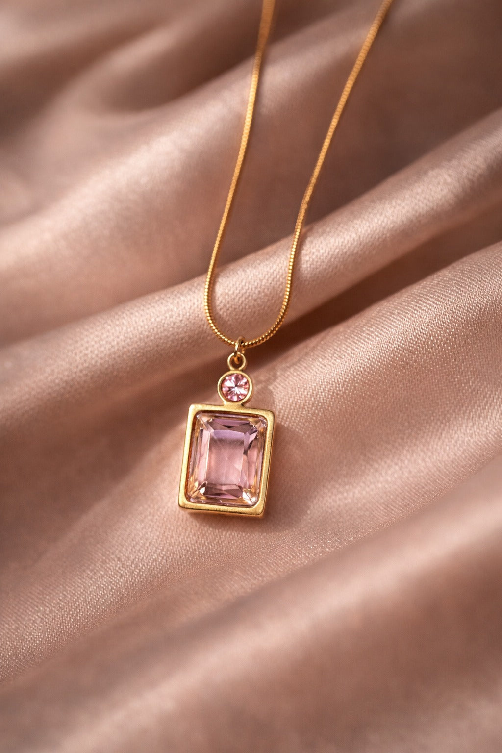 Pink Gemstone Necklace Gold Anti Tarnish | Minimal Pendant Jewelry