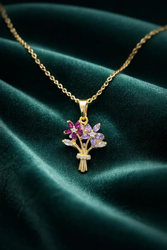 Crystal Bouquet Necklace – Anti Tarnish Floral Pendant for Women