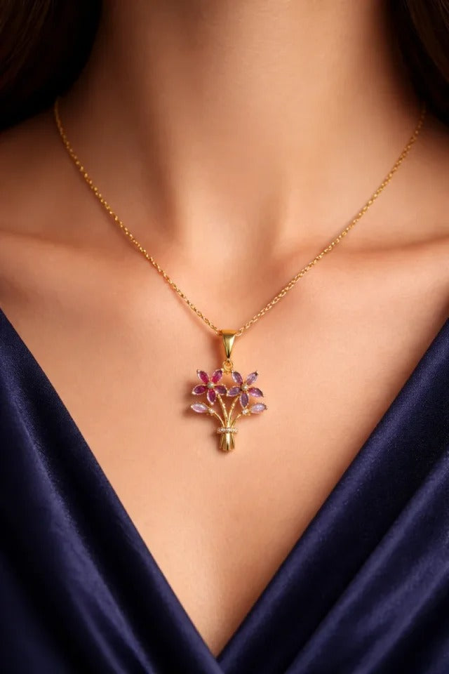 Crystal Bouquet Necklace – Anti Tarnish Floral Pendant for Women