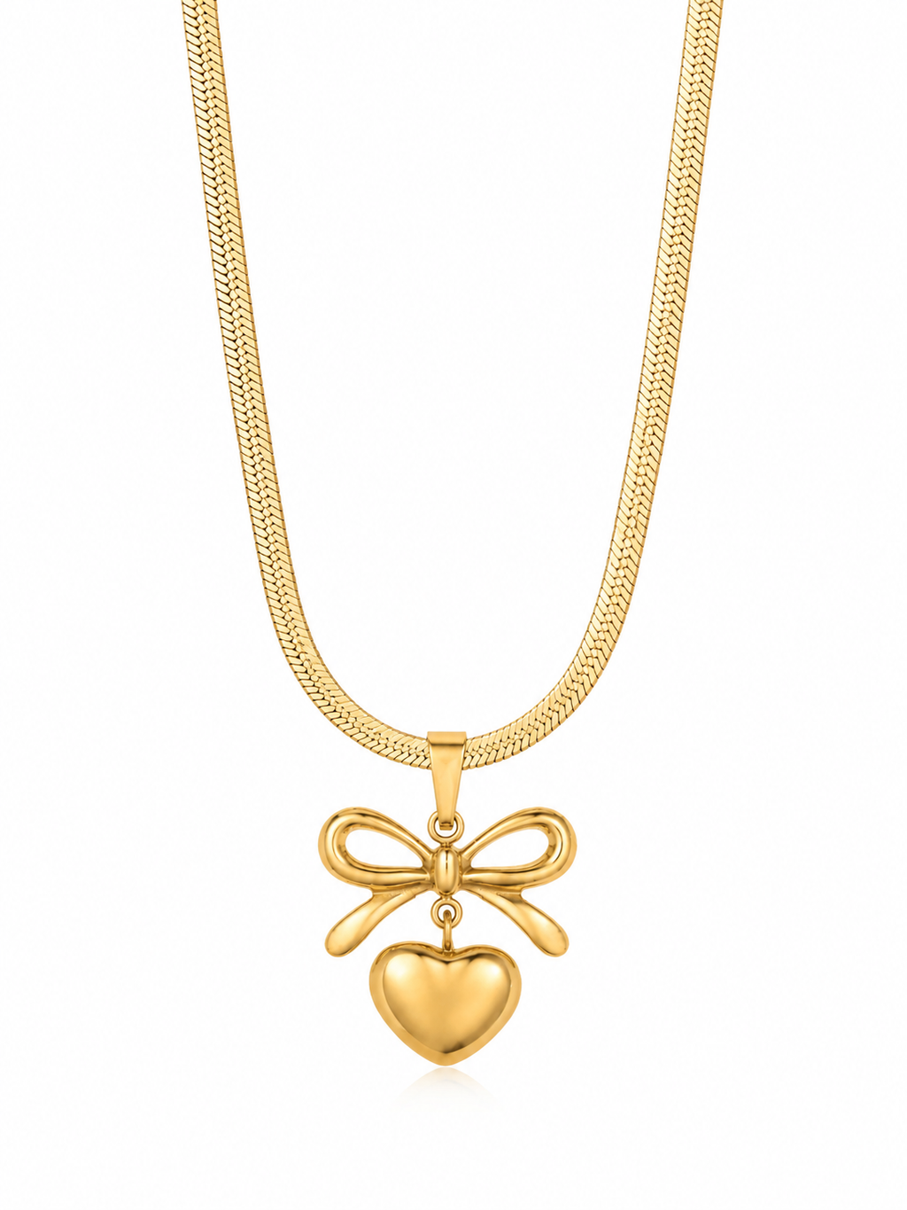 Golden Bow Heart Pendant Necklace – Anti Tarnish Jewelry