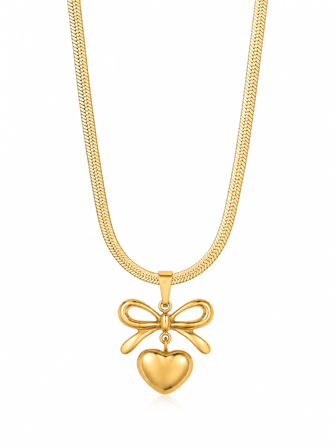 Golden Bow Heart Pendant Necklace – Anti Tarnish Jewelry