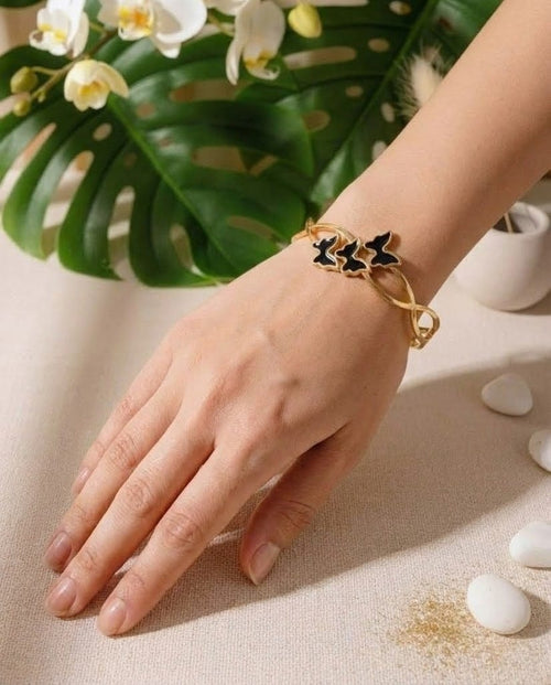 Butterfly Bangle Gold Anti Tarnish | Black Charm Kada Women