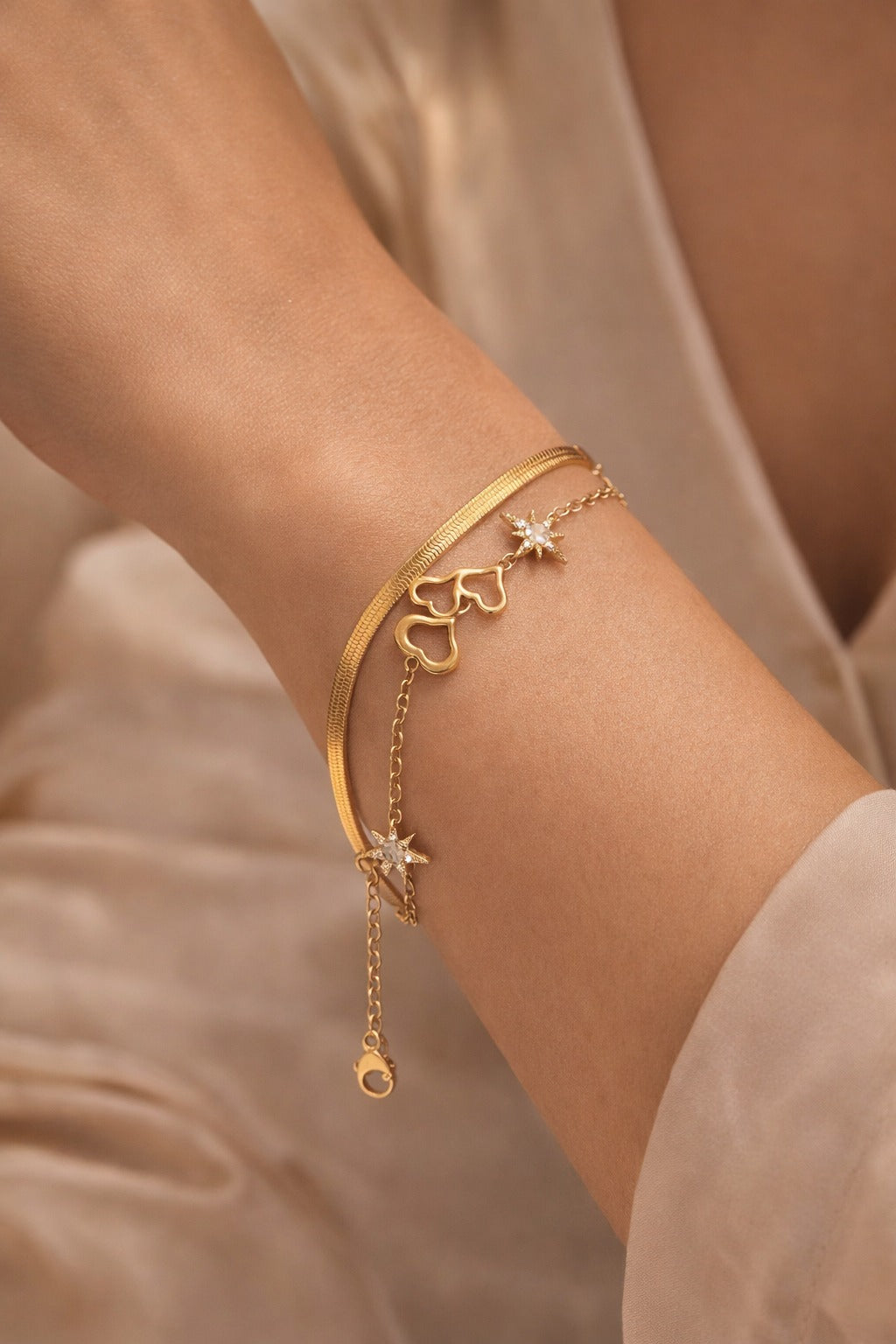 Layered Gold Bracelet Anti Tarnish | Heart Star Charm Jewelry