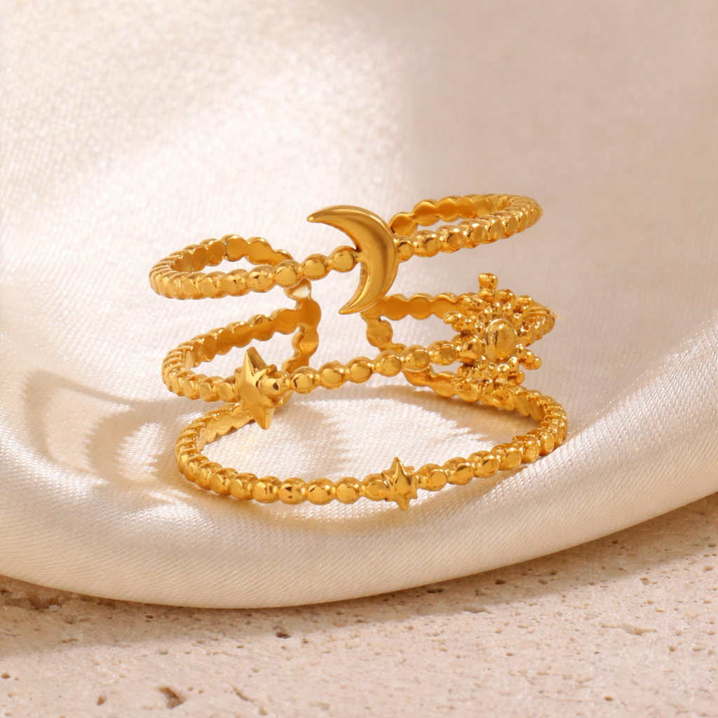 Celestial Moon Star Sun Ring – Anti Tarnish Aesthetic Gold Ring Women