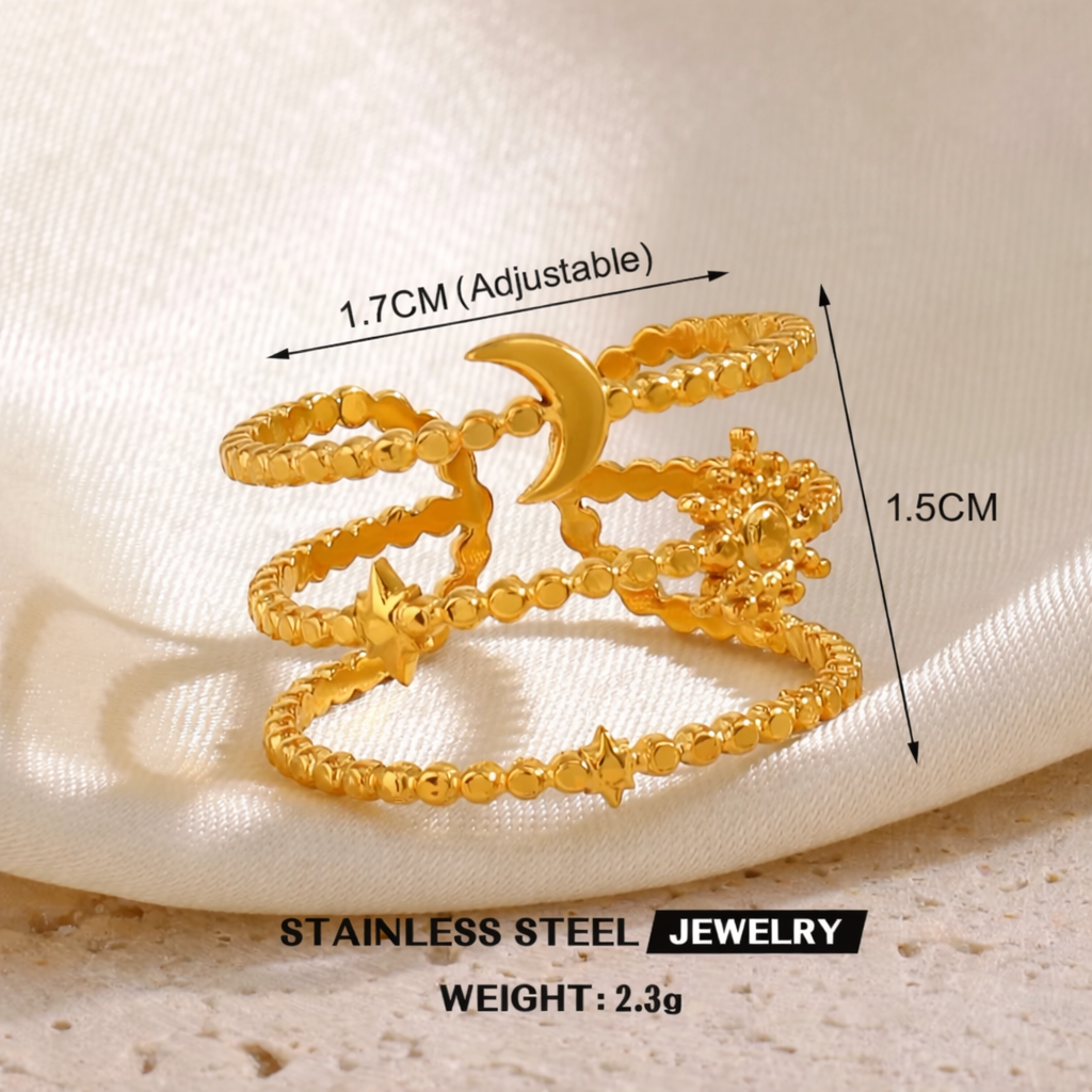 Celestial Moon Star Sun Ring – Anti Tarnish Aesthetic Gold Ring Women