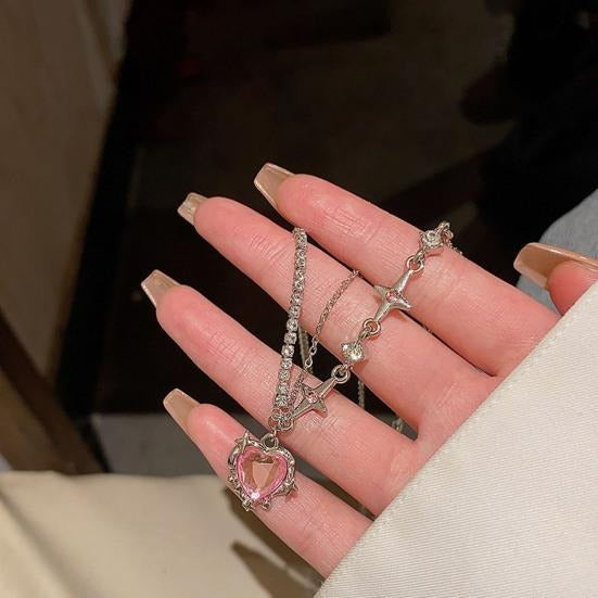 Y2K Crystal Heart Chain Necklace