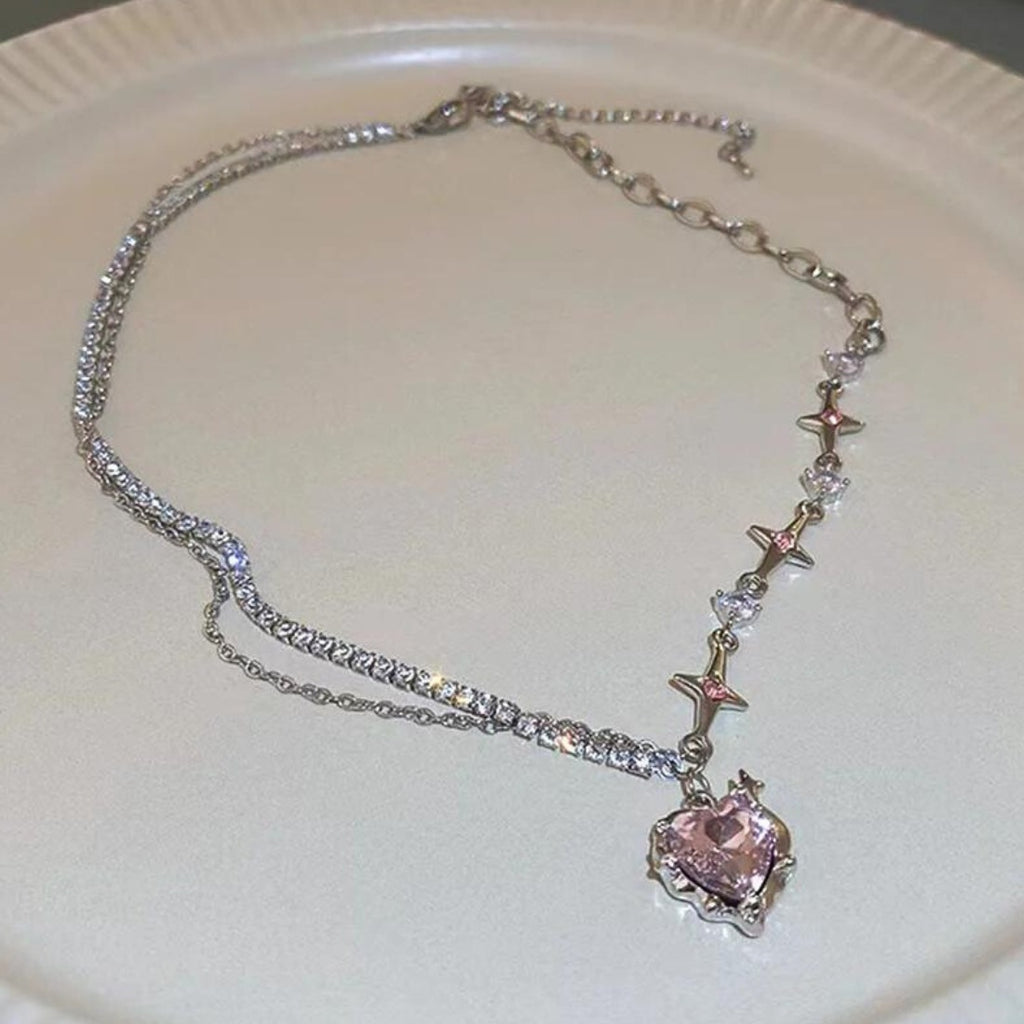 Y2K Crystal Heart Chain Necklace