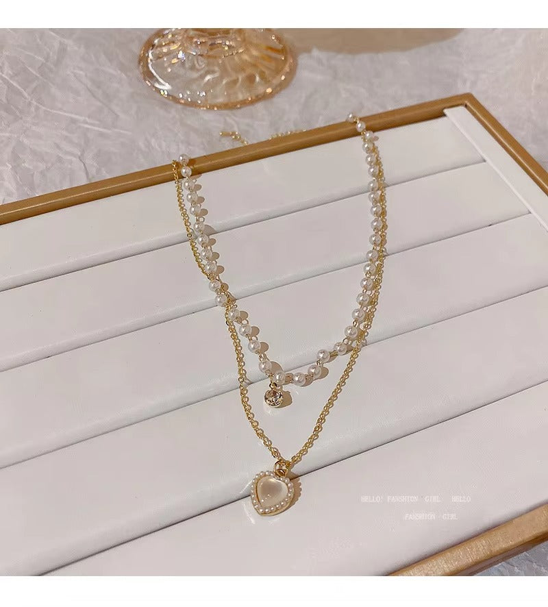 Sweetheart Double Layer Pearl Necklace