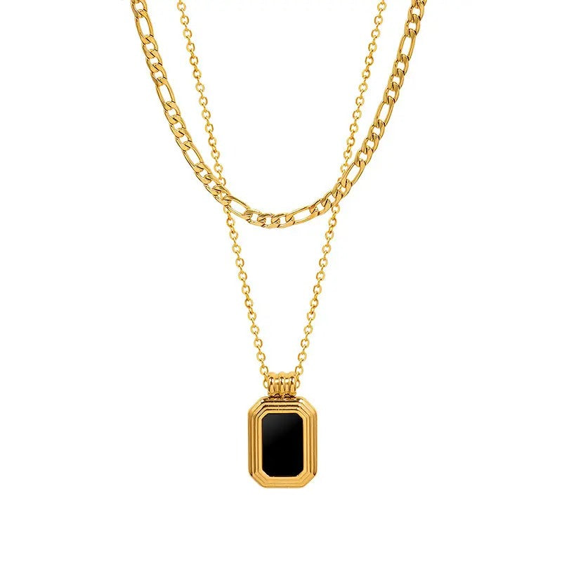 Onyx Layered Pendant Necklace – Anti Tarnish Bold Gold Jewelry Women