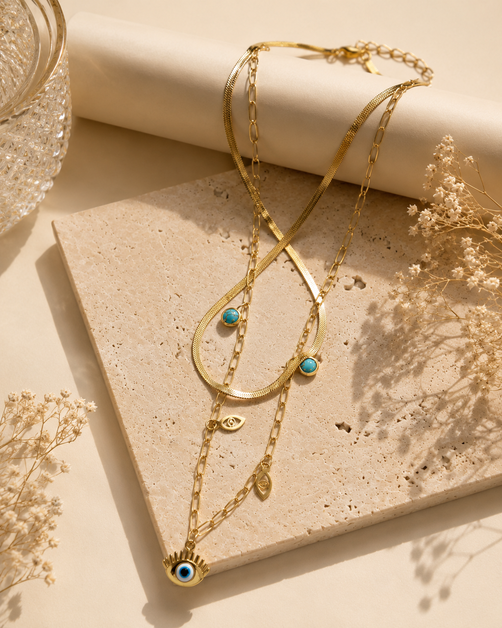 Evil Eye Layered Necklace – Anti Tarnish Minimal Jewelry