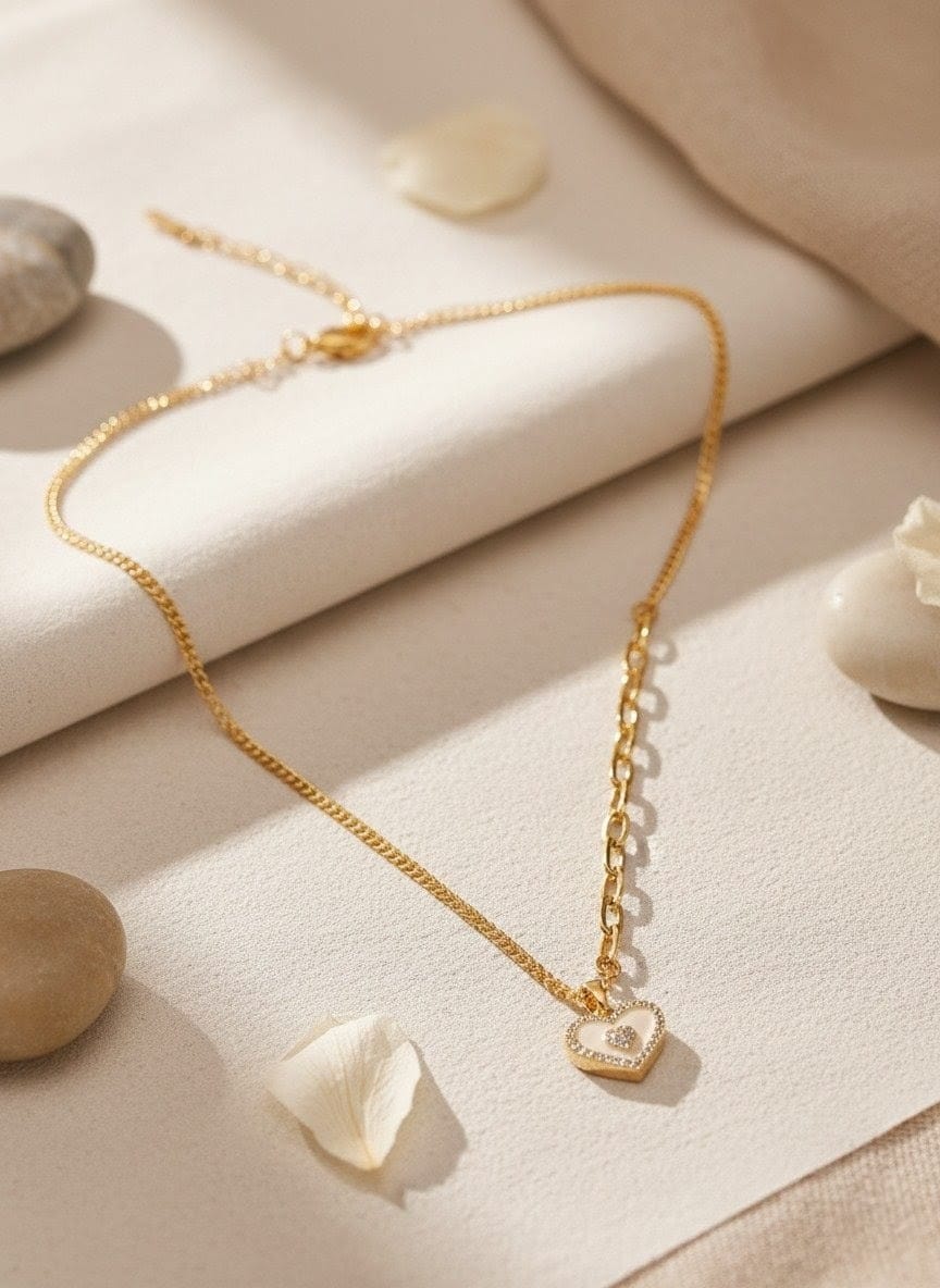 Dual Chain Crystal Heart Necklace