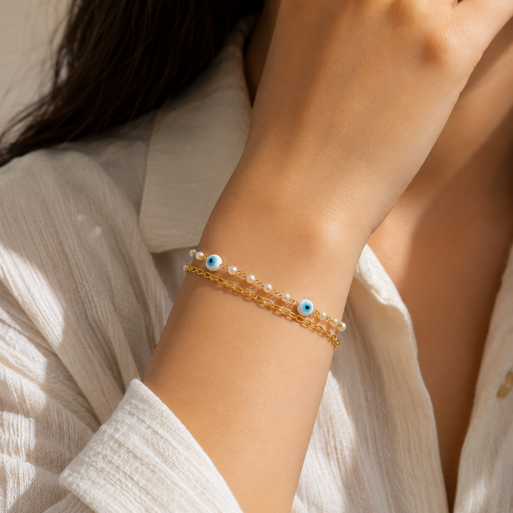 Celestial Evil Eye Pearl Bracelet