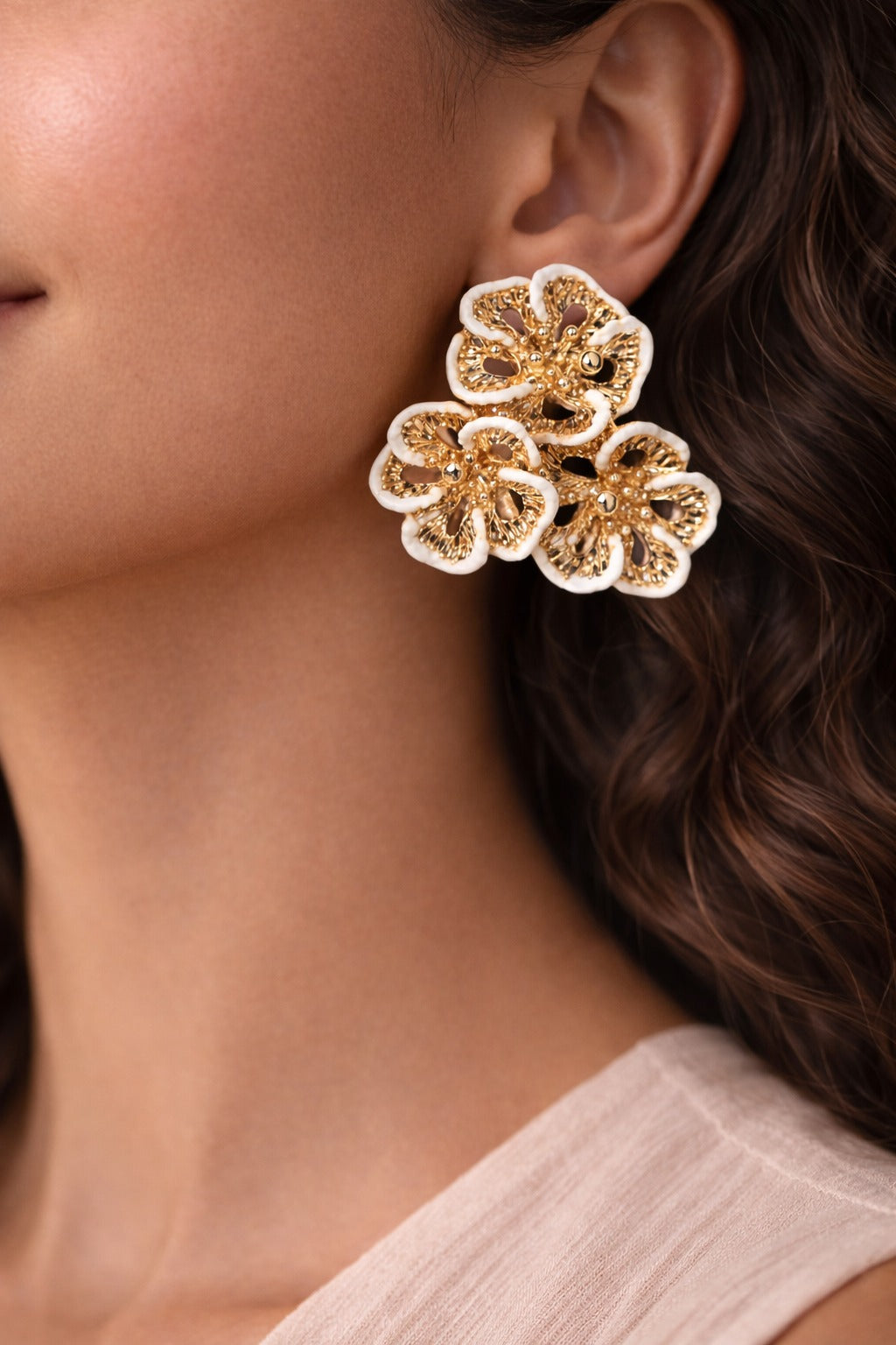 Gold Floral Earrings Anti Tarnish | Flower Stud Earrings Women
