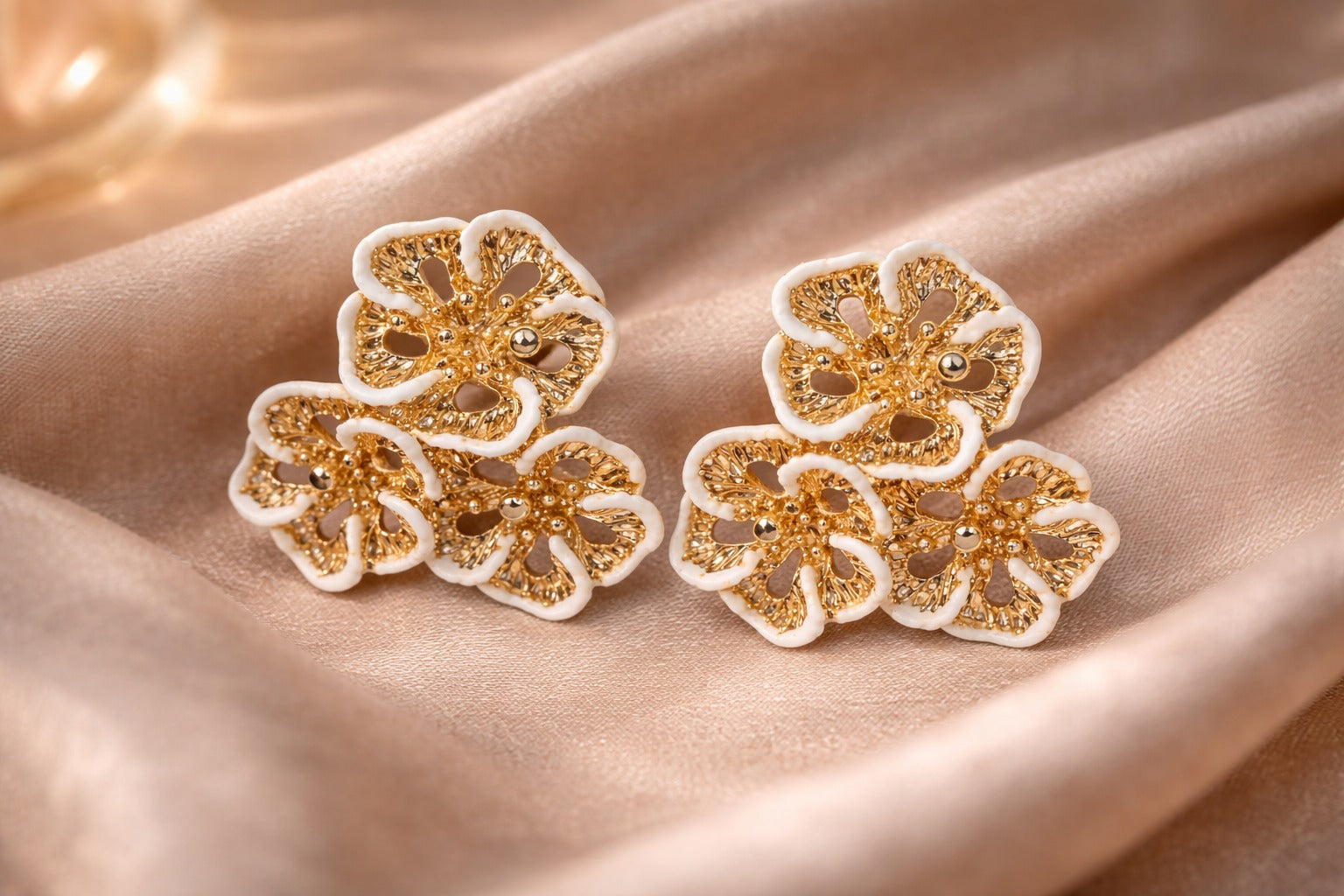 Gold Floral Earrings Anti Tarnish | Flower Stud Earrings Women