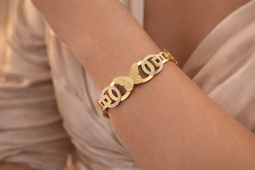 Butterfly Bangle Gold Anti Tarnish | Crystal Link Kada Women