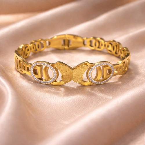 Butterfly Bangle Gold Anti Tarnish | Crystal Link Kada Women