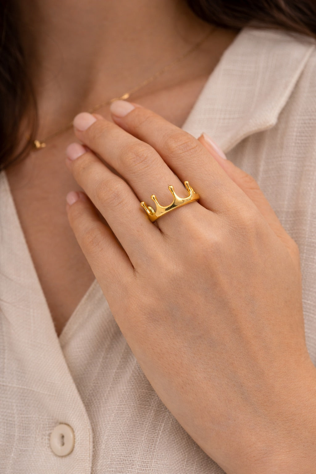 Gold Crown Ring Anti Tarnish | Unique Adjustable Statement Ring