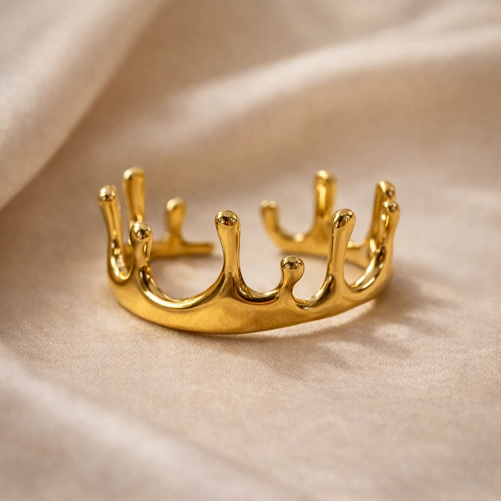 Gold Crown Ring Anti Tarnish | Unique Adjustable Statement Ring