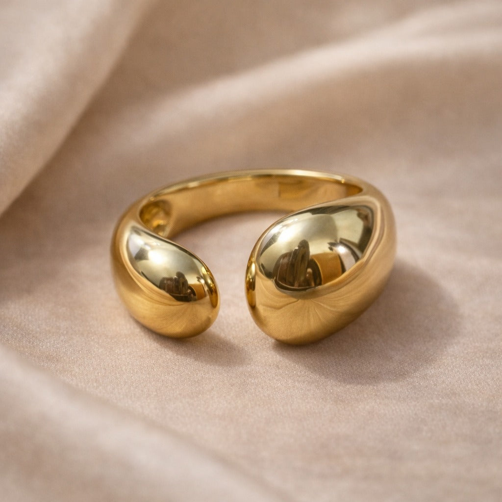 Gold Dome Ring Anti Tarnish | Minimal Adjustable Statement Ring