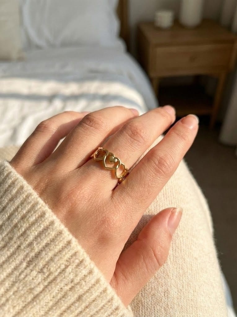 Golden Linked Hearts Ring