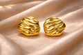 Gold Stud Earrings Anti Tarnish | Textured Wave Minimal Studs