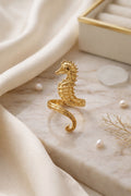 Gold Seahorse Ring Anti Tarnish | Adjustable Ocean Wrap Ring
