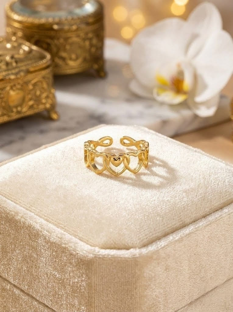 Golden Linked Hearts Ring