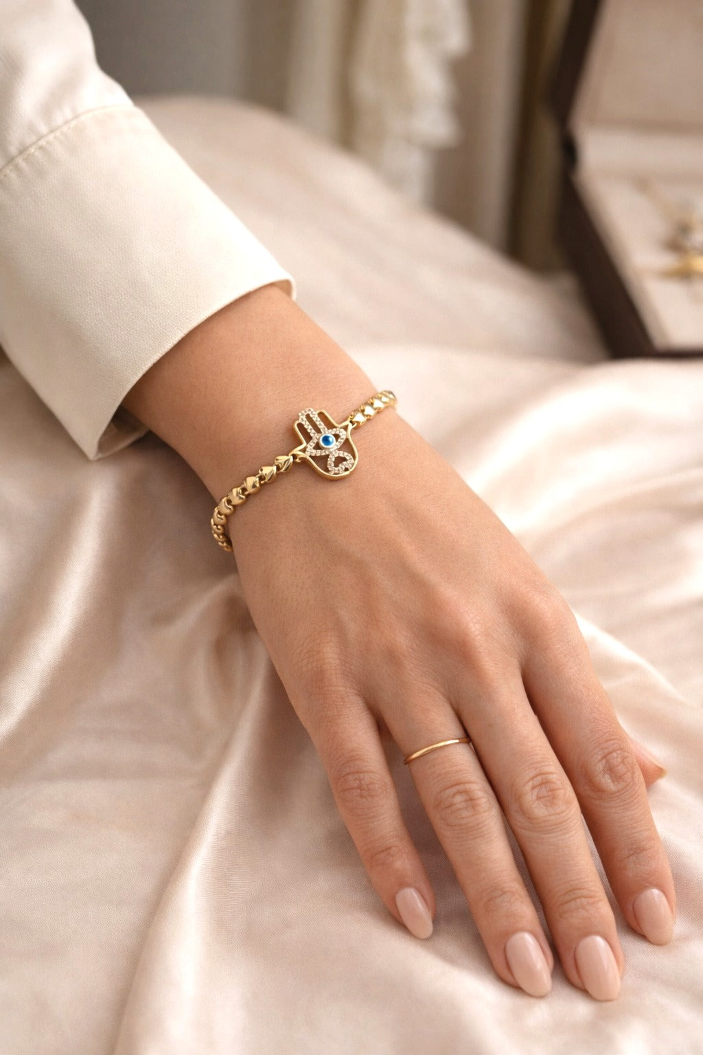 Evil Eye Bracelet Gold Anti Tarnish | Hamsa Protection Jewelry