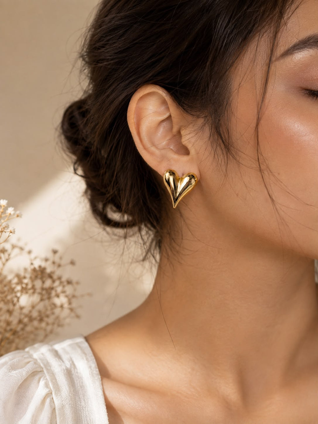 Sculpted Heart Stud Earrings