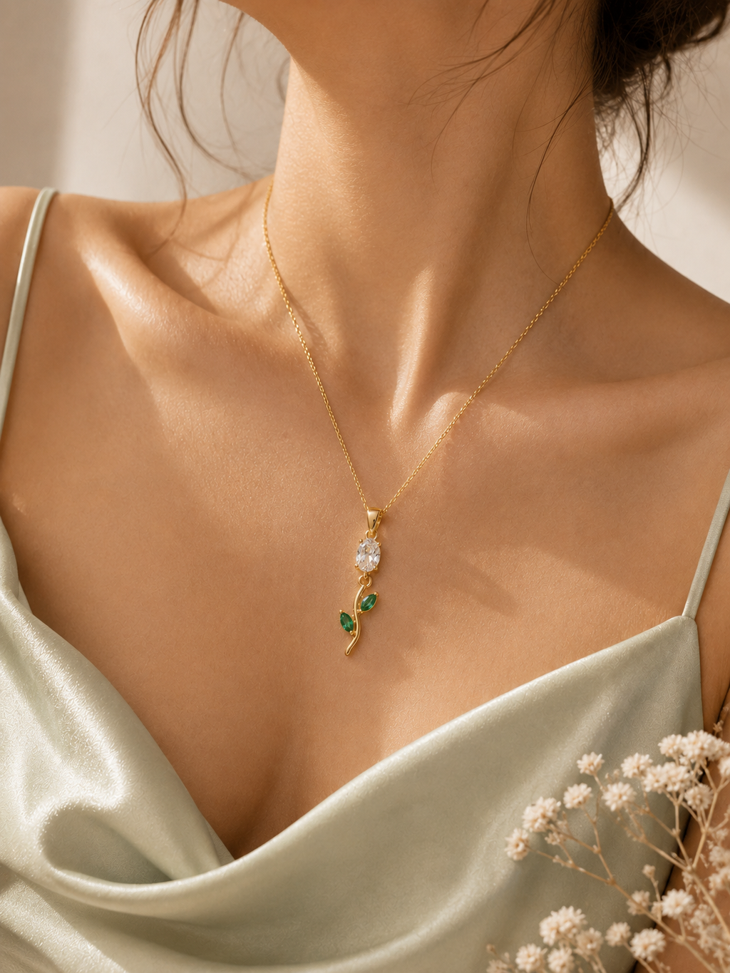 Emerald Vine Crystal Necklace – Anti Tarnish Premium Jewelry