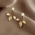 Golden Leaf Pearl Drop Earrings – Anti Tarnish Dainty Jewelry Women