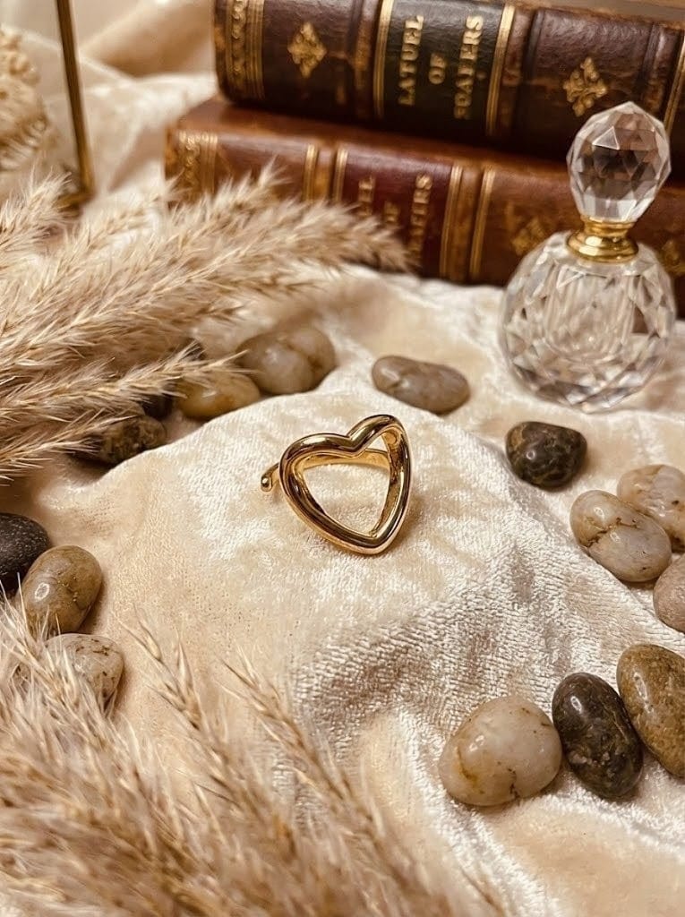 Minimal Heart Ring Gold Anti Tarnish | Adjustable Open Heart