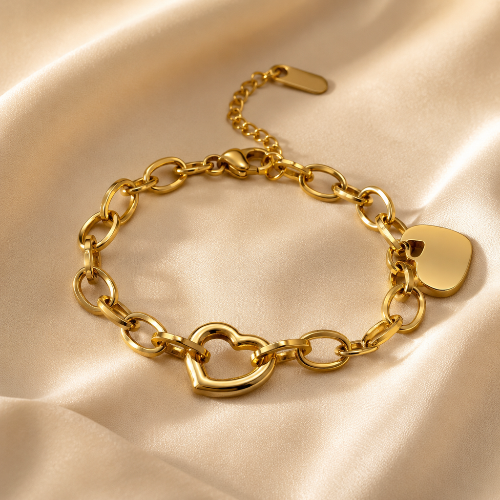 Minimal Heart Link Gold Bracelet – Anti Tarnish Jewelry