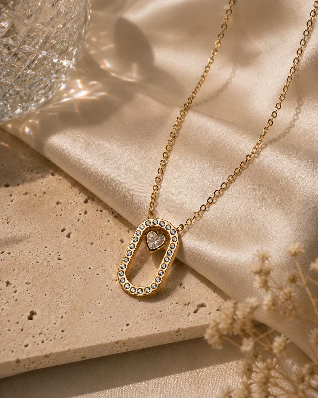Crystal Heart Link Necklace – Anti Tarnish Premium Jewelry
