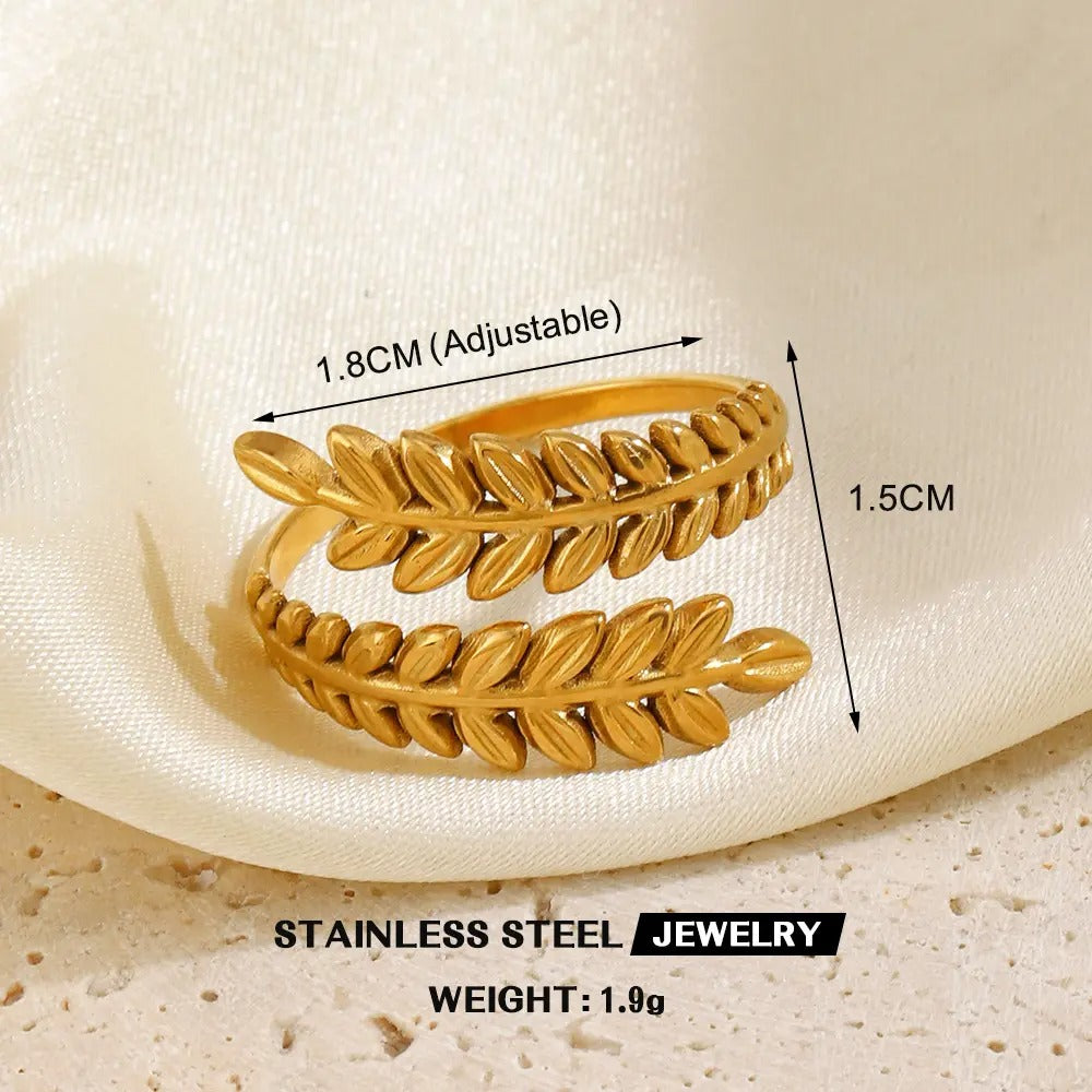 Golden Leaf Wrap Ring – Anti Tarnish Adjustable Statement Ring Women