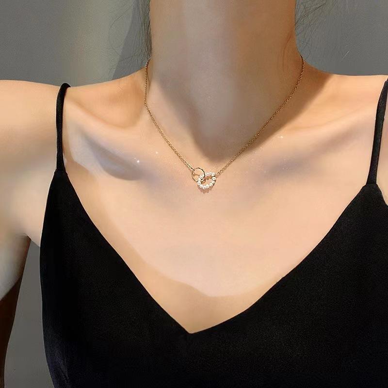 Interlocked Pearl Ring Necklace – Anti Tarnish Minimal Pearl Jewelry