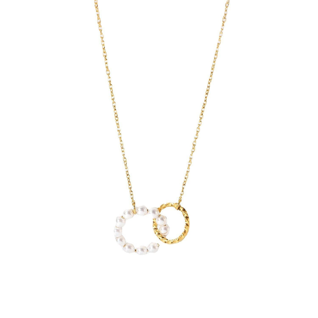Interlocked Pearl Ring Necklace – Anti Tarnish Minimal Pearl Jewelry