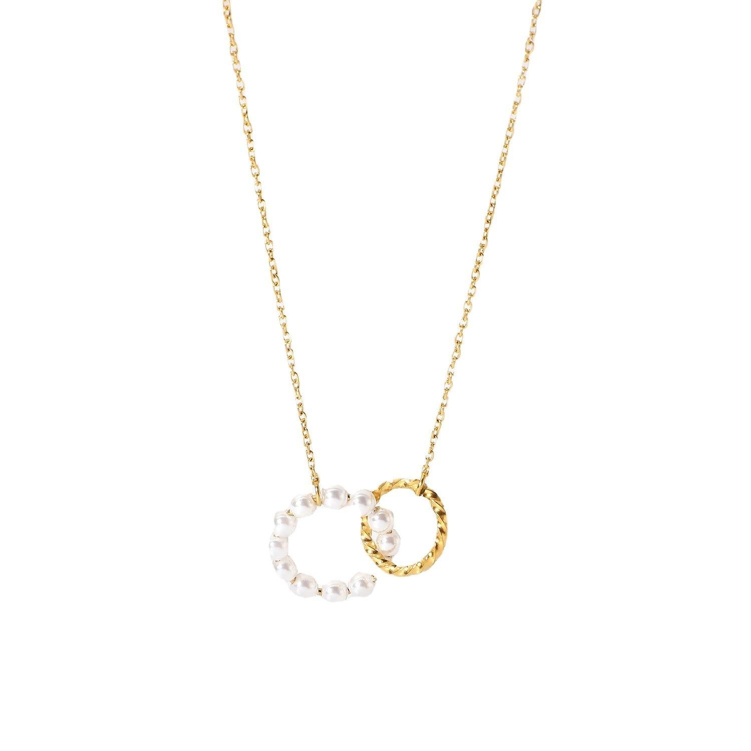 Interlocked Pearl Ring Necklace – Anti Tarnish Minimal Pearl Jewelry