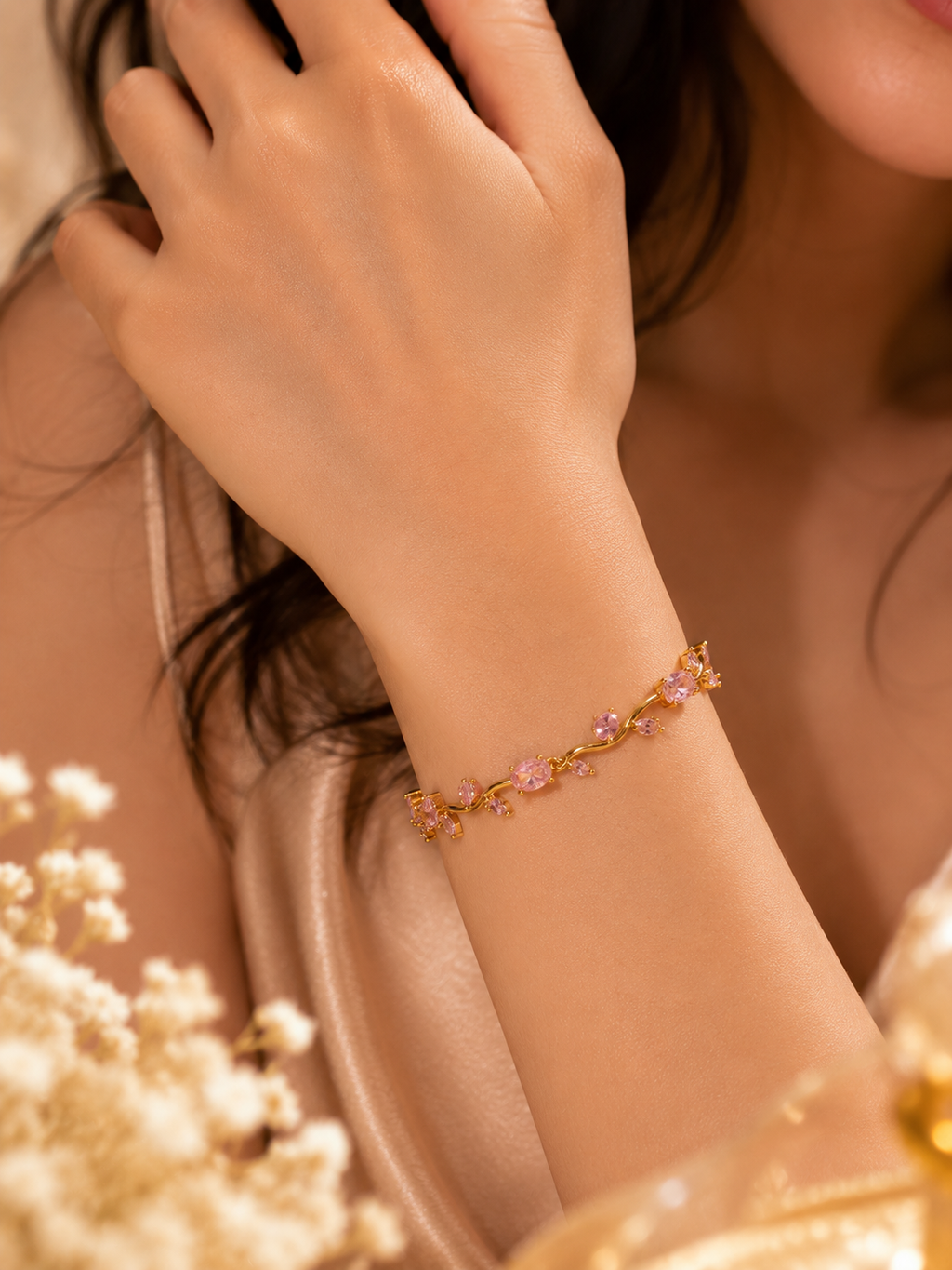 Pink Tulip Gold Bracelet – Anti Tarnish Floral Jewelry