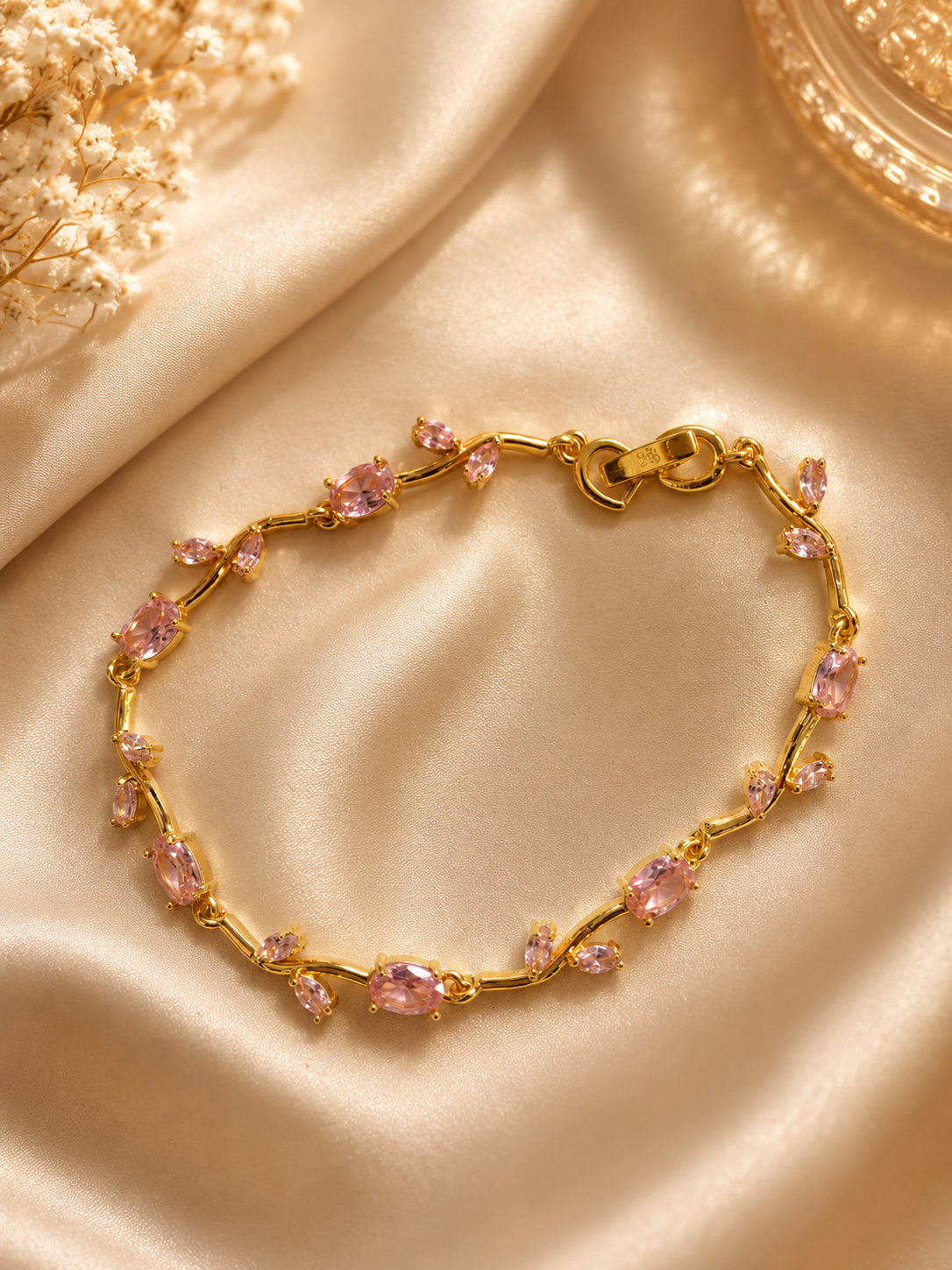 Pink Tulip Gold Bracelet – Anti Tarnish Floral Jewelry