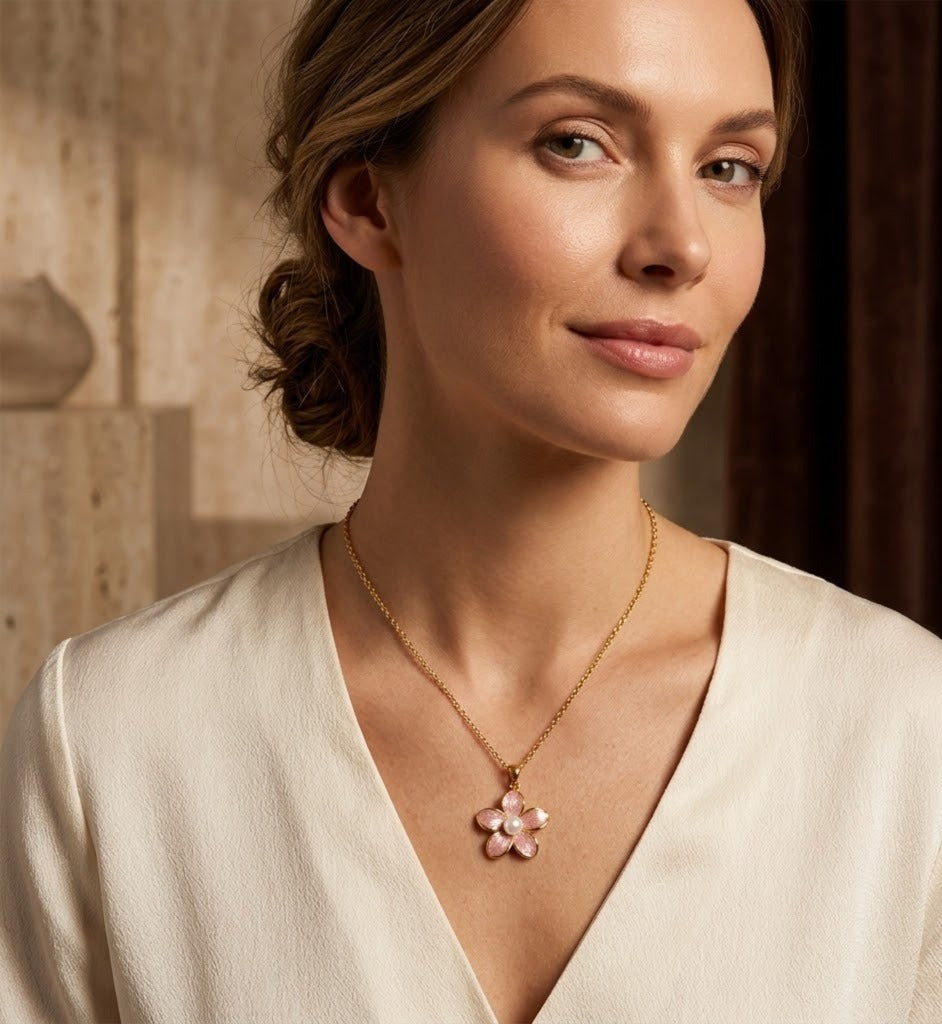 Blossom Pearl Pendant Necklace – Anti Tarnish Floral Pearl Jewelry