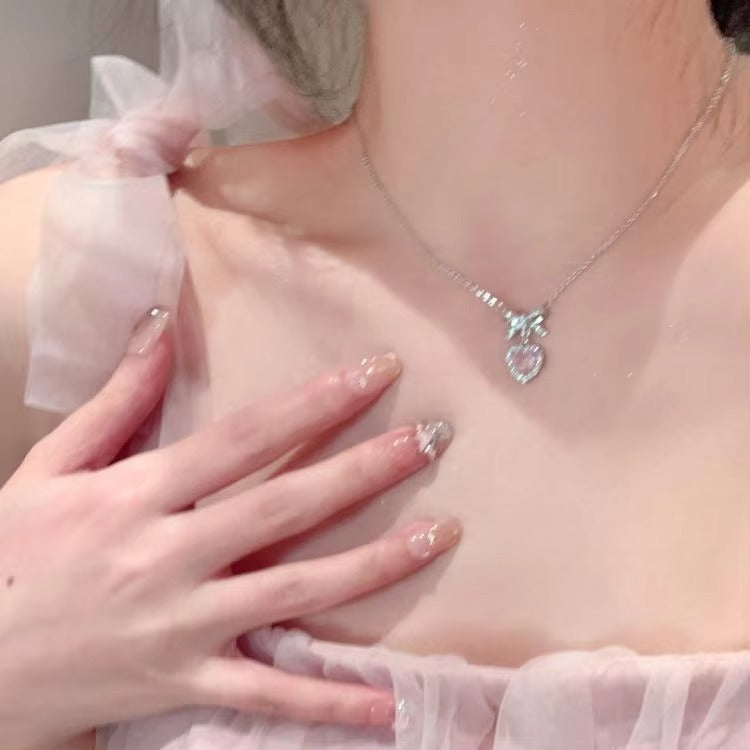 Pink Heart Bow Knot Necklace