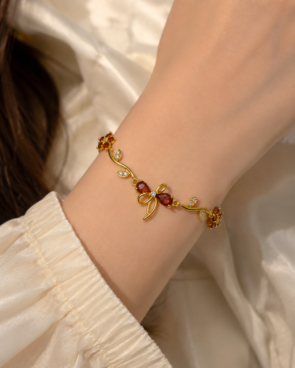Ruby Tulip Gold Bracelet – Anti Tarnish Premium Jewelry